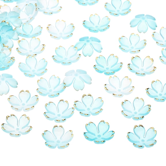 Uxcell 100 Pcs Gold-Plated Acrylic Cherry Blossom Flower Beads, Blue Gradient