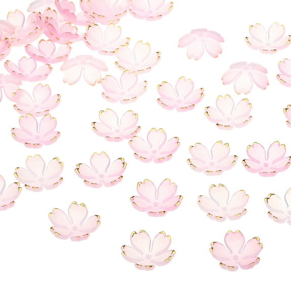 Uxcell 100 Pcs Gold-Plated Acrylic Cherry Blossom Flower Beads, Pink Gradient