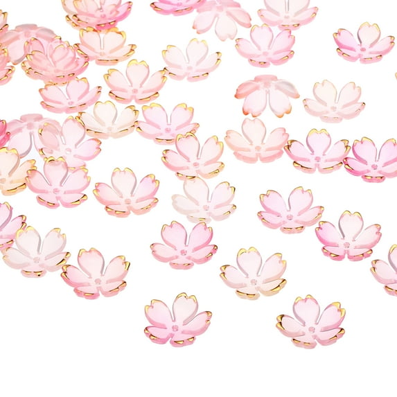 Uxcell 100 Pcs Gold-Plated Acrylic Cherry Blossom Flower Beads, Pink-Yellow Gradient