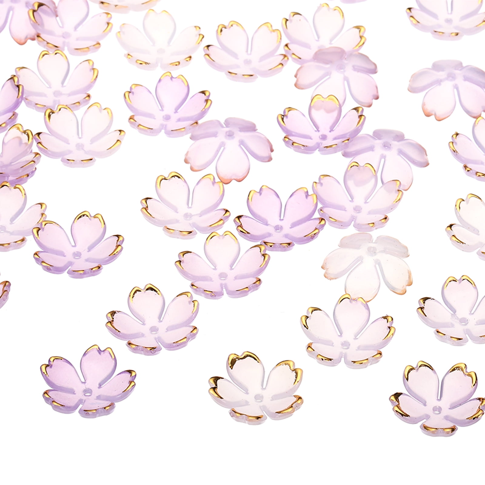 100 Pcs Acrylic Cherry Blossom Flower Beads - 18mm Lake Blue Gradient Spacer Beads For Jewelry Making