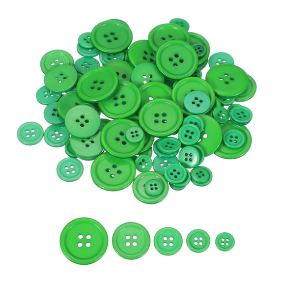Uxcell 100 Pcs Green Resin Button, Round 4 Holes Sewing Buttons, Assorted Size Flatback Button for DIY Craft Making Clothes Sewing Handmade Ornament