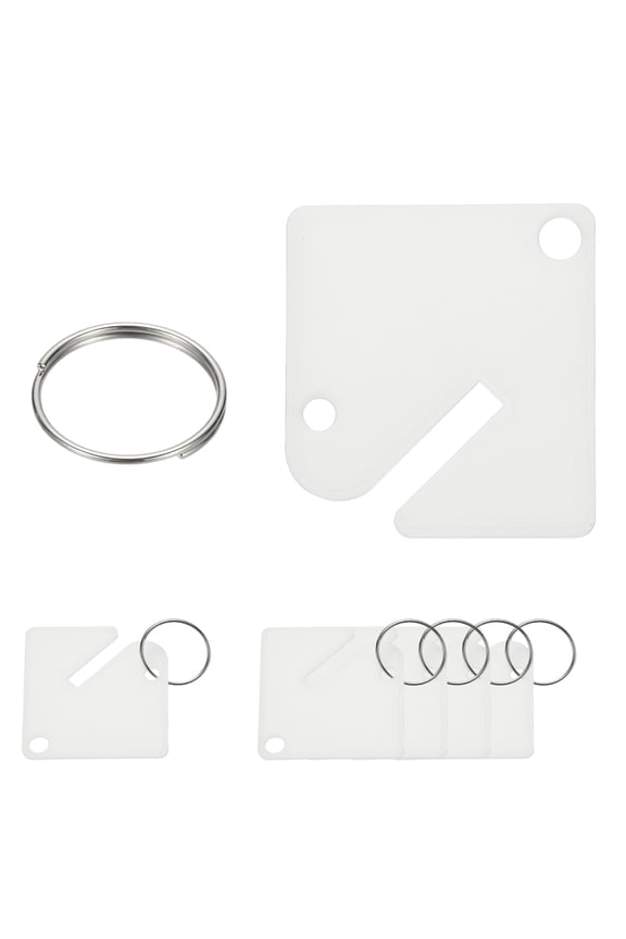 100 Pcs Key Tags, 1.5" Plastic Hanging Tag Slotted Key Tags Square Blank Writeable Durable with Metal Ring for Cabinet Boxes Lockers Identifiers Home Garage, White