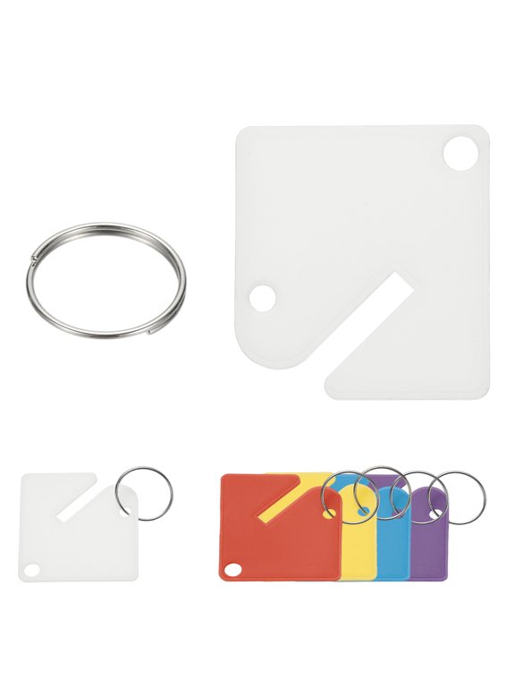 100 Pcs Key Tags, 1.5" Plastic Hanging Tag Slotted Key Tags Square Blank Writeable Durable with Metal Ring for Cabinet Boxes Lockers Identifiers Home Garage, Multicolor