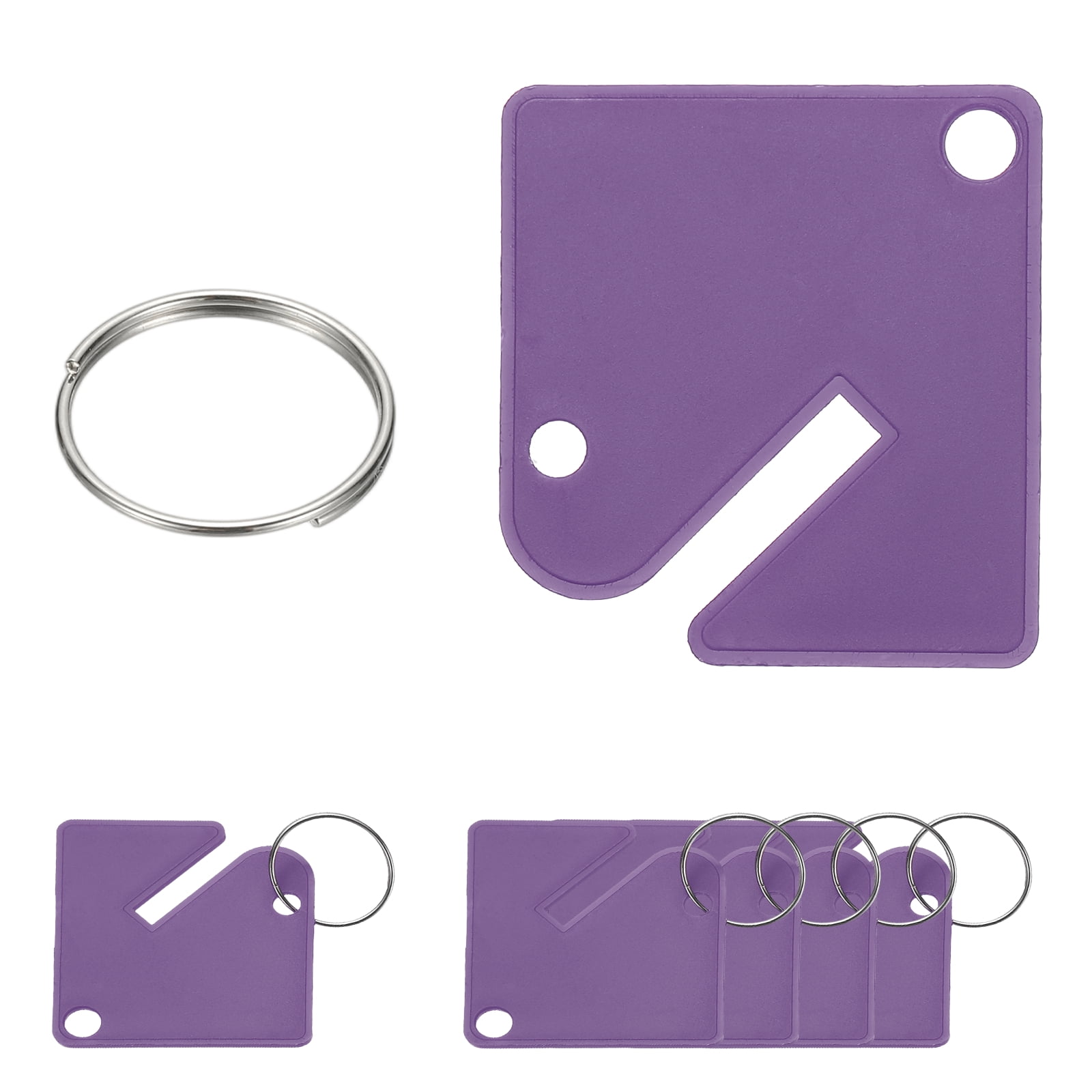 Uxcell 100 Pcs Key Tags, 1.5" Plastic Hanging Tag Slotted Key Tags Square Blank Writeable Durable with Metal Ring for Cabinet Boxes Lockers Identifiers Home Garage, Purple
