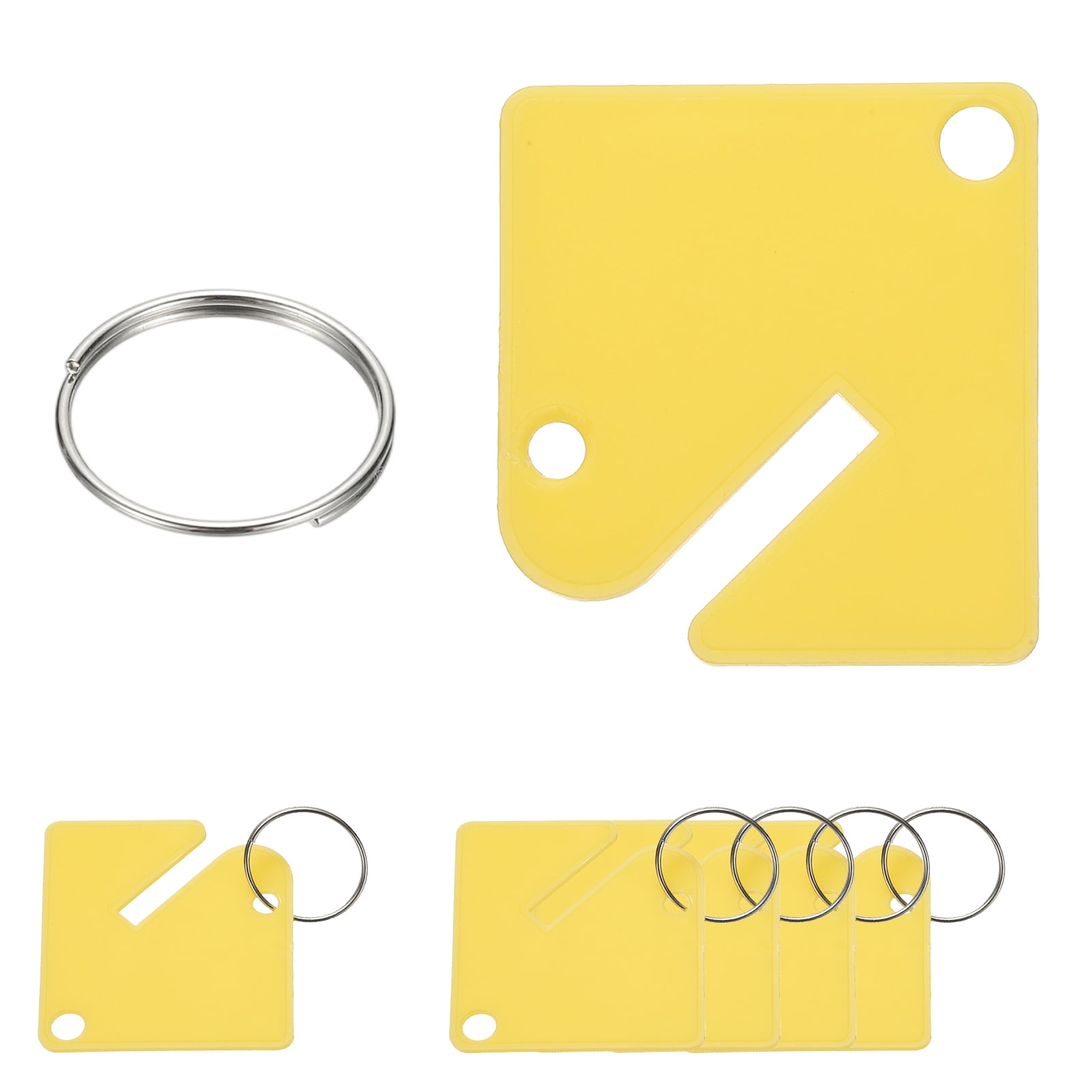 Uxcell 100 Pcs Key Tags, 1.5" Plastic Hanging Tag Slotted Key Tags Square Blank Writeable Durable with Metal Ring for Cabinet Boxes Lockers Identifiers Home Garage, Yellow