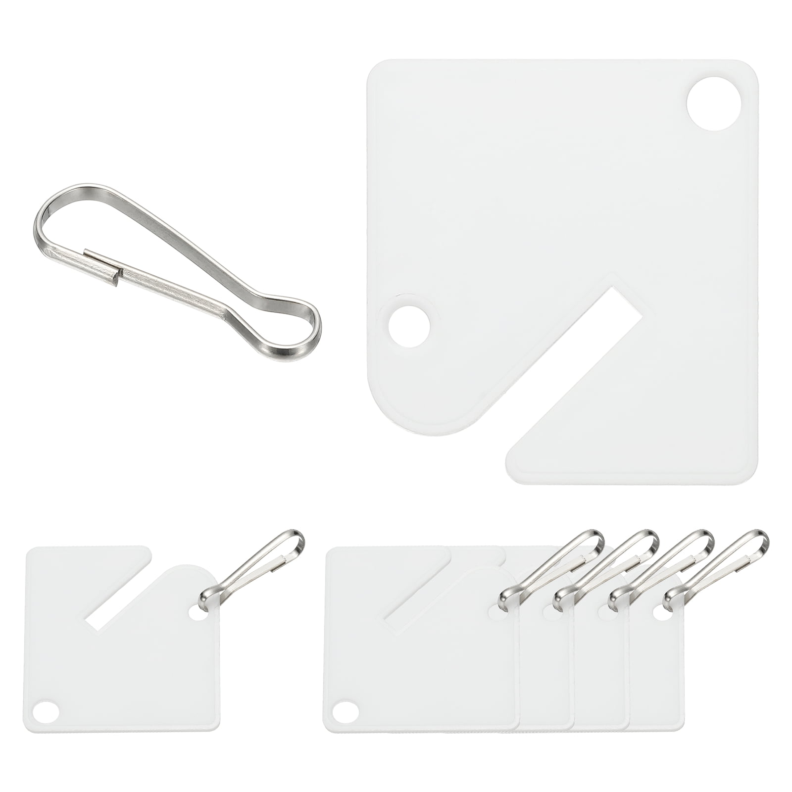Uxcell 100 Pcs Key Tags, 1.5" Plastic Hanging Tag Slotted Key Tags Square Blank Writeable Durable with Metal Snap Hooks for Cabinet Boxes Lockers Identifiers Home Garage, White
