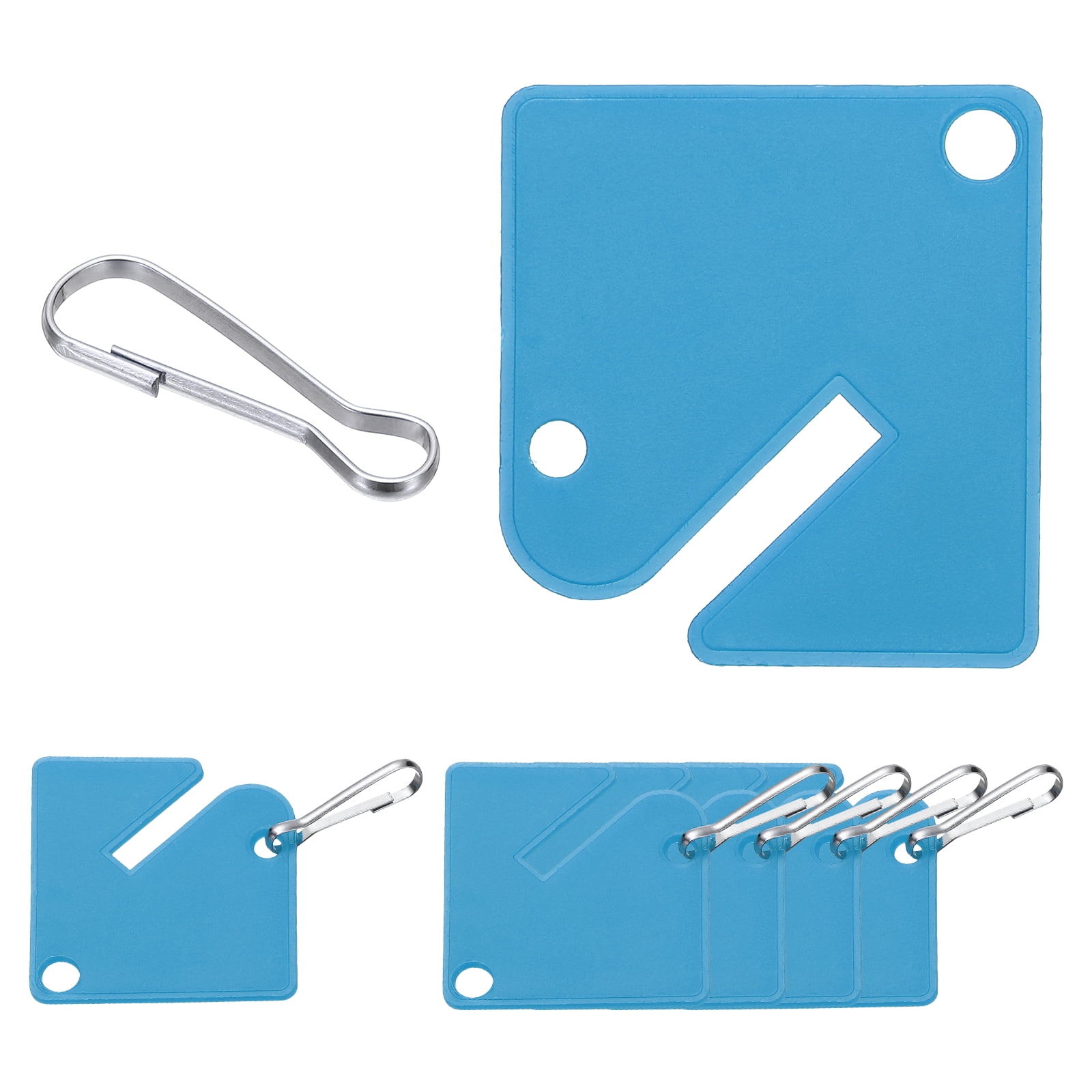 Uxcell 100 Pcs Key Tags, 1.5" Plastic Hanging Tag Slotted Key Tags Square Blank Writeable Durable with Metal Snap Hooks for Cabinet Boxes Lockers Identifiers Home Garage, Sky Blue