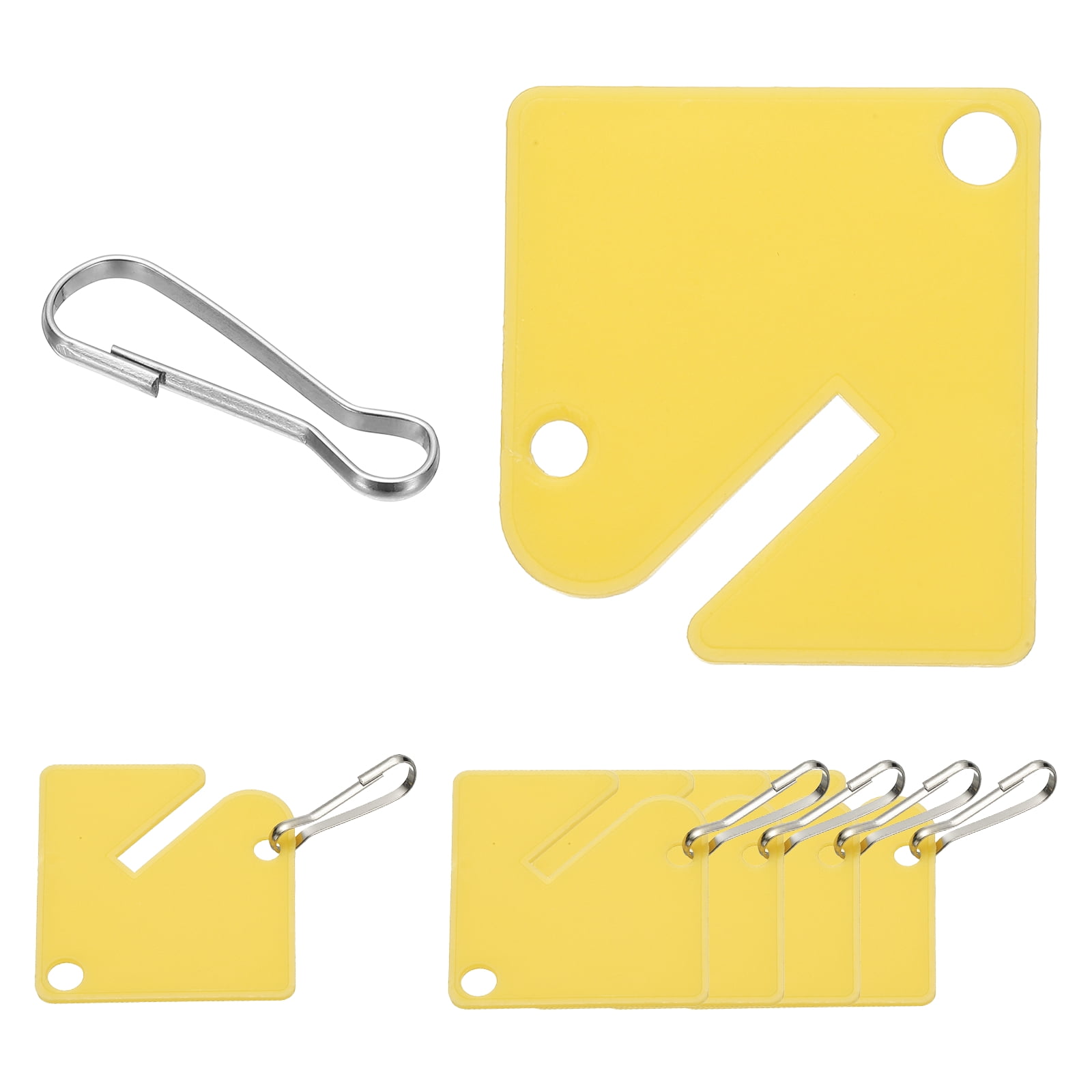 Uxcell 100 Pcs Key Tags, 1.5" Plastic Hanging Tag Slotted Key Tags Square Blank Writeable Durable with Metal Snap Hooks for Cabinet Boxes Lockers Identifiers Home Garage, Yellow