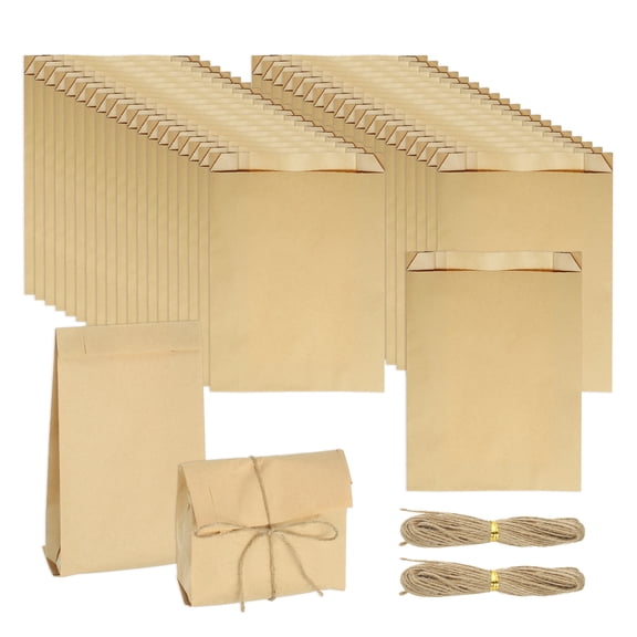 Uxcell 100 Pcs Kraft Paper Treat Bags, 11" x 7.1" Greaseproof Candy Bags Favor Gift Bags with Jute Rope Soap Wrappers, Brown