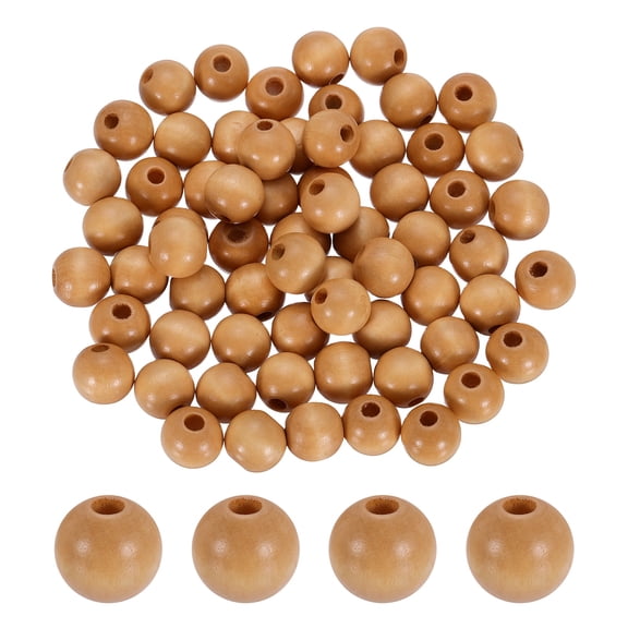 Uxcell 100 Pcs Light Coffee Wooden Beads, Round Paint Natural Barrel Wood Beads for DIY Crafts Macrame Jewelry Making, (16mm Dia, 4mm Hole)