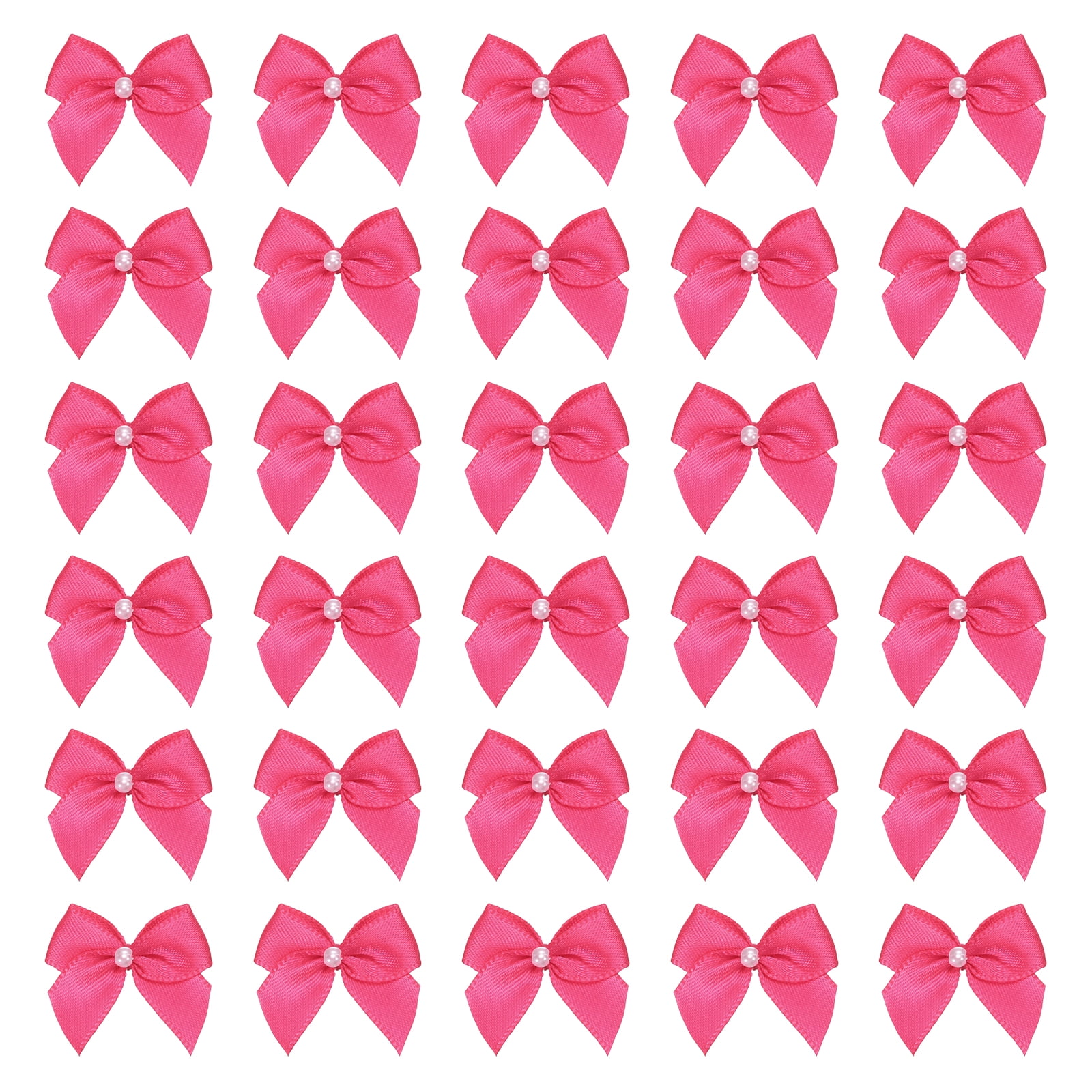 Uxcell 100 Pcs Mini Rose Red Ribbon Bows with Pearl 1" Ribbon Flowers Appliques for Crafts DIY Hair Bows Sewing Wedding Party Christmas Decoration