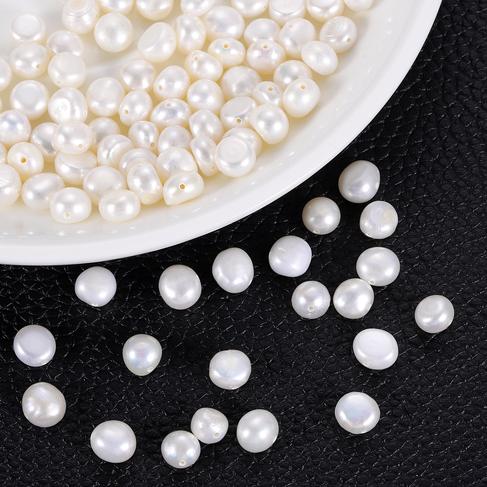 Uxcell 100 Pcs Natural Freshwater Pearl Beads, 7-8mm Irregular Loose Gemstone Pearls 0.8mm Side Hole for Leather Cord Beading Jewelry Making DIY Craft, White