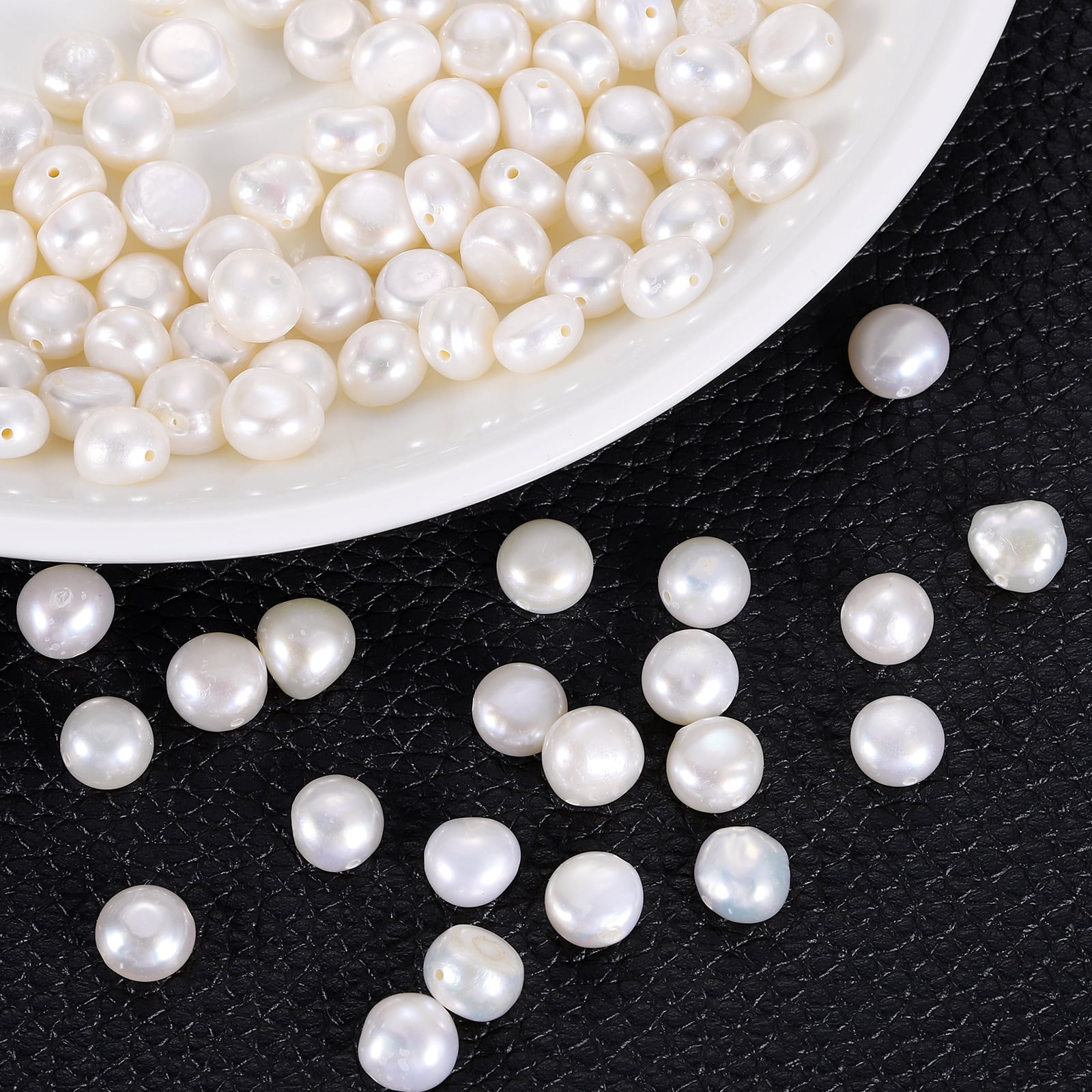 Uxcell 100 Pcs Natural Freshwater Pearl Beads, 8-9mm Irregular Loose Gemstone Pearls 0.8mm Side Hole for Leather Cord Beading Jewelry Making DIY Craft, White