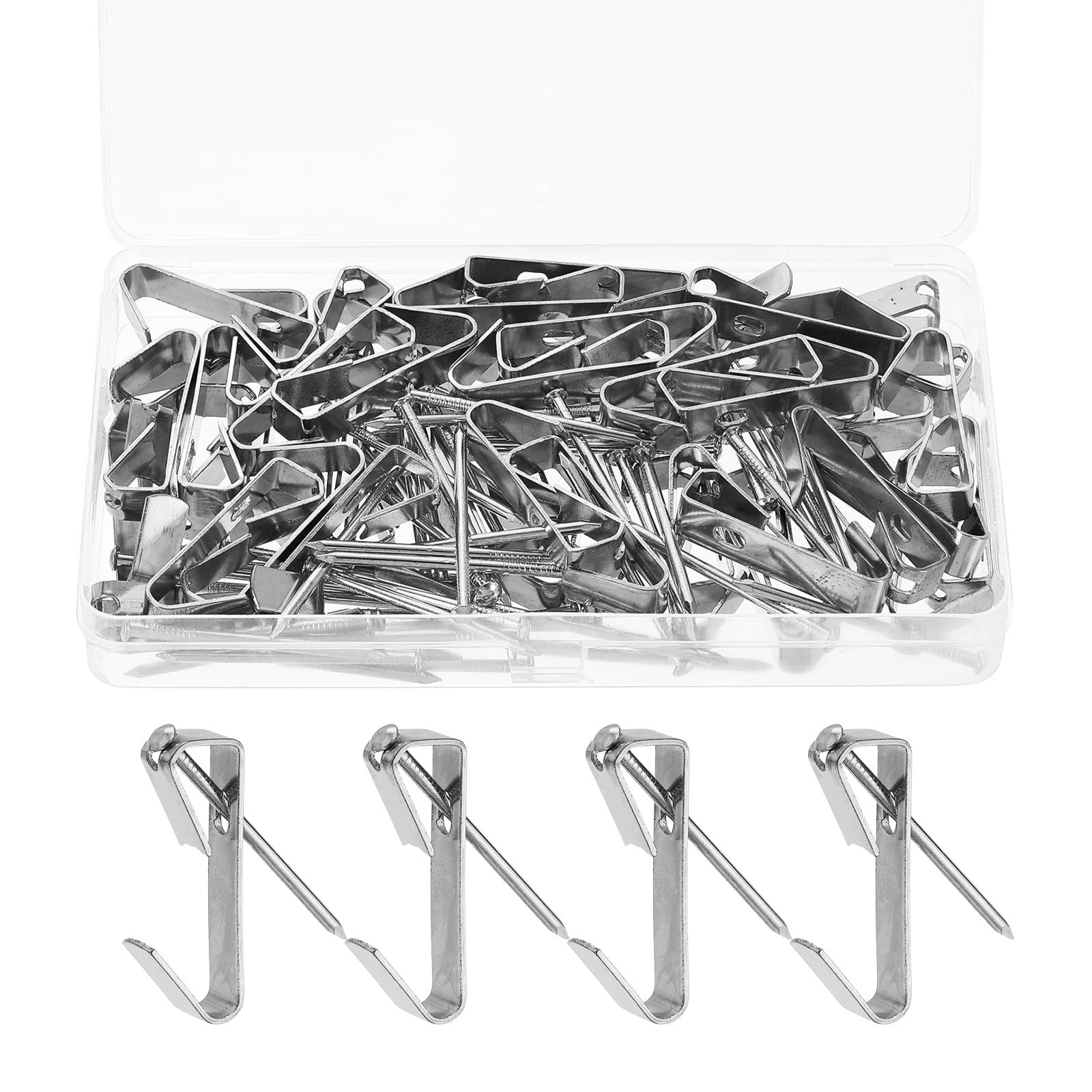Uxcell 100 Pcs Picture Hangers 100lb Picture Hooks 50 Hangers + 50 Nails Silver