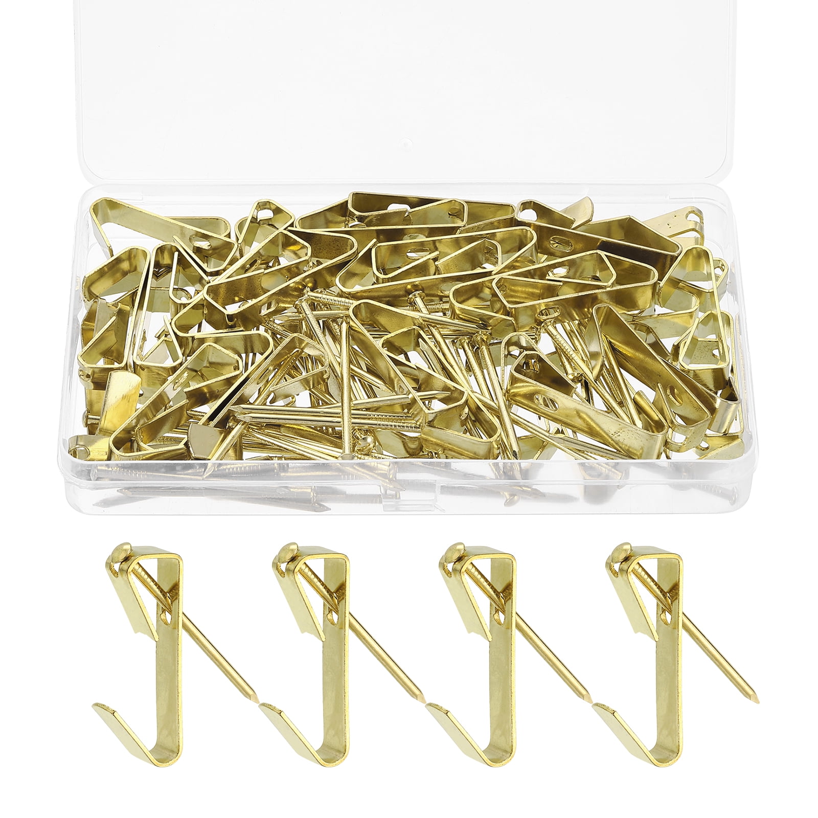 Uxcell 100 Pcs Picture Hangers 100lb Picture Hooks 50 Hangers + 50 Nails Gold