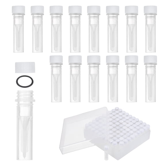 Uxcell 100 Pcs Plastic Vials, 0.5ml Cryogenic Vials Small Sample Test Tubes Centrifuge Tubes Frozen Container Storage Box with Screw Cap for Low Temperature Storage Laboratory, White