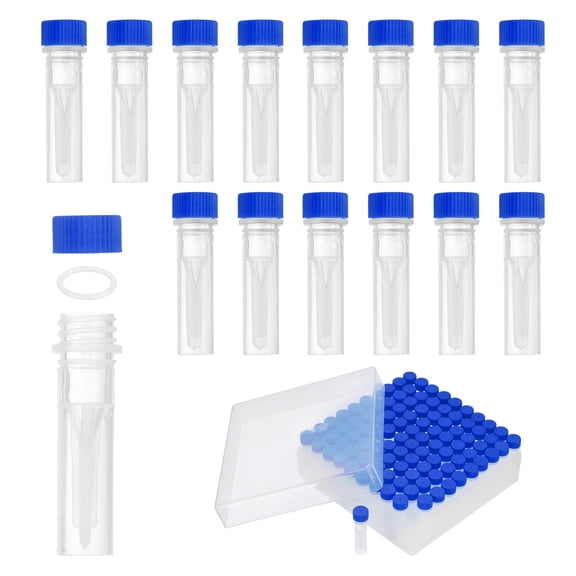 Uxcell 100 Pcs Plastic Vials, 0.5ml Cryogenic Vials Small Sample Test Tubes Centrifuge Tubes Frozen Container Storage Box with Screw Cap for Low Temperature Storage Laboratory, Blue