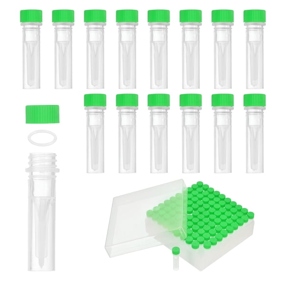 Uxcell 100 Pcs Plastic Vials, 0.5ml Cryogenic Vials Small Sample Test Tubes Centrifuge Tubes Frozen Container Storage Box with Screw Cap for Low Temperature Storage Laboratory, Green