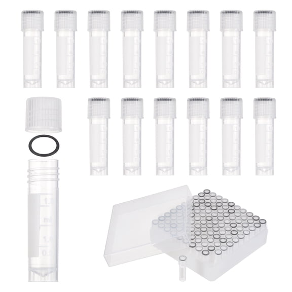 Uxcell 100 Pcs Plastic Vials, 2ml Cryogenic Vials Small Sample Test Tubes Centrifuge Tubes Frozen Container Storage Box with Screw Cap for Low Temperature Storage Laboratory, Transparent