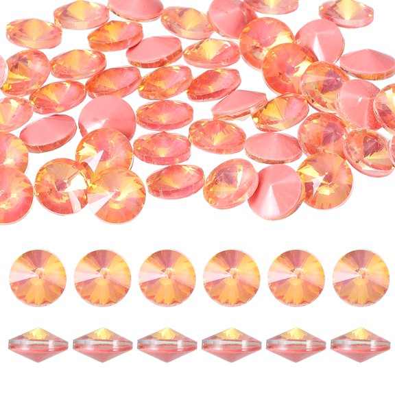 Uxcell 100 Pcs Pointed Back Rhinestones, 6mm Round Faceted Crystal Rivoli Rhinestone, Glass Cabochon Cubic Zirconia Stone Gemstone for Nails Arts Clothes DIY Decoration, Rose Red