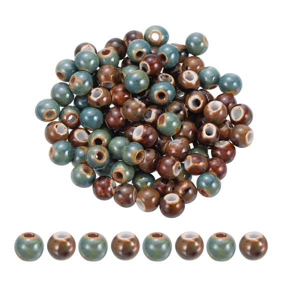 Uxcell 100 Pcs Porcelain Beads, 8 mm Round Ceramic Handmade Spacer Loose Beads for Bracelet Necklace Earring Jewelry Making DIY Crafts, Green/Brown