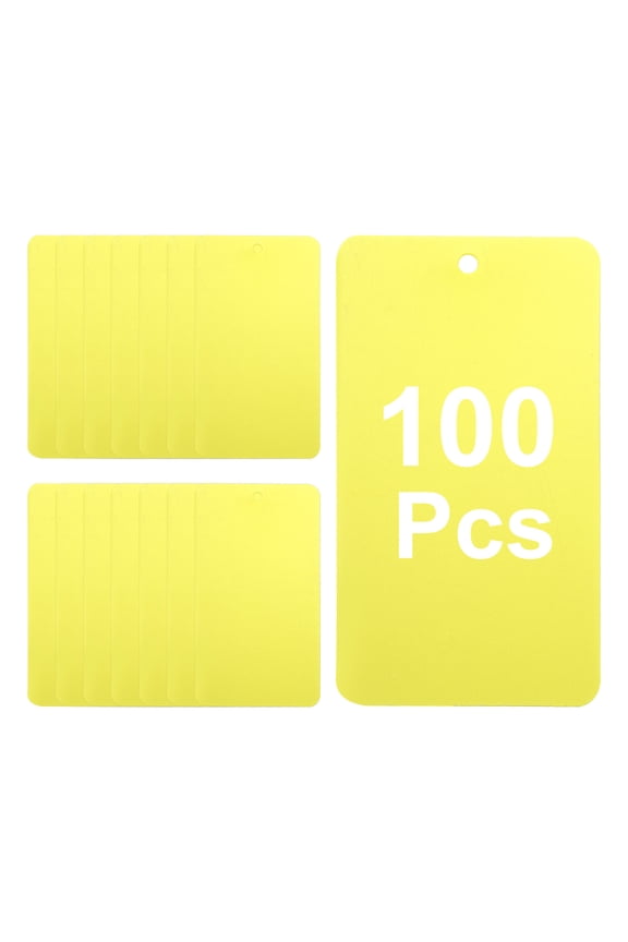 100Pcs Yellow Plastic Shipping Tags, 3.5" x 2" Waterproof Labeling Tags Perforated for Luggage, Garage, Inventory Tag