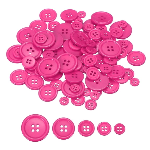 Uxcell 100 Pcs Rose Red Resin Button, Round 4 Holes Sewing Buttons, Assorted Size Flatback Button for DIY Craft Making Clothes Sewing Handmade Ornament