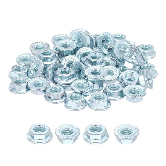 Uxcell 100 Pcs Serrated Flange Hex Nuts - [5/16"-18-UNC] Carbon Steel Zinc Plated Flange Nuts Hexagon for Machinery Industrial Home Lawn