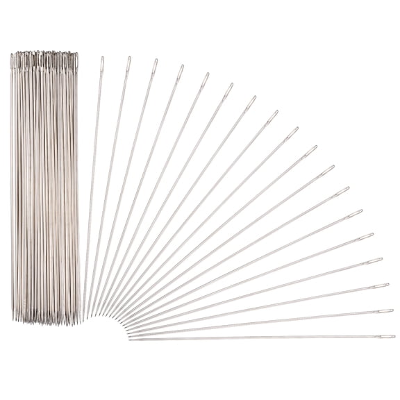 Uxcell 100 Pcs Sewing Needles 0.06 x 7 Inch Stainless Steel Big Eye Embroidery Thread Beading Leather Needle Upholstery Hand Sewing Awl for Art Craft Stitching Home Repair, Silver