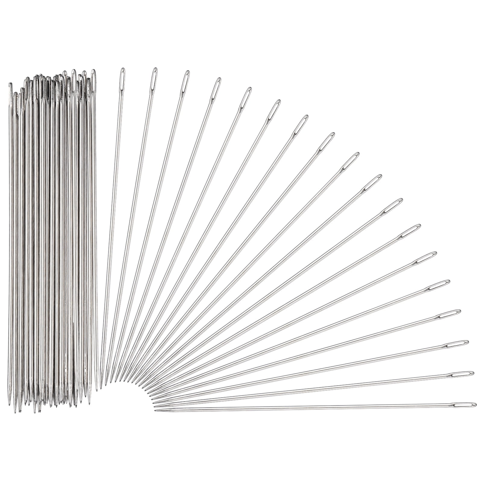 Uxcell 100 Pcs Sewing Needles 0.07 x 5 Inch Stainless Steel Big Eye Embroidery Thread Beading Leather Needle Upholstery Hand Sewing Awl for Art Craft Stitching Home Repair, Silver
