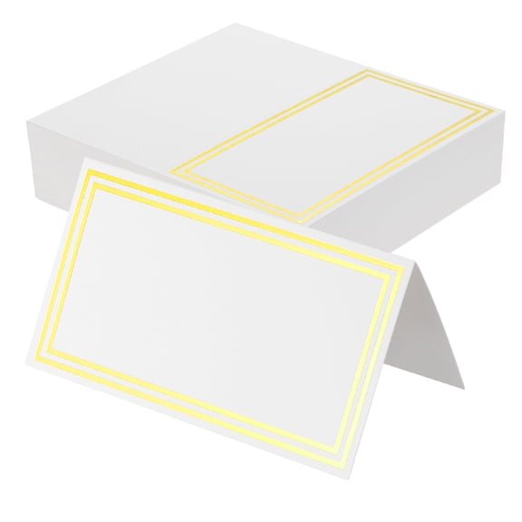 Uxcell 100 Pcs Table Seat Name Tent Place Cards with 3.6" x 4" Blank for Wedding, Table Setting, Dinner Parties, Festivals, White Gold Double Line Frame