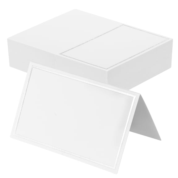 Uxcell 100 Pcs Table Seat Name Tent Place Cards with 4.08" x 3.36" Blank for Wedding, Table Setting, Dinner Parties, Festivals, White Silver Line Frame