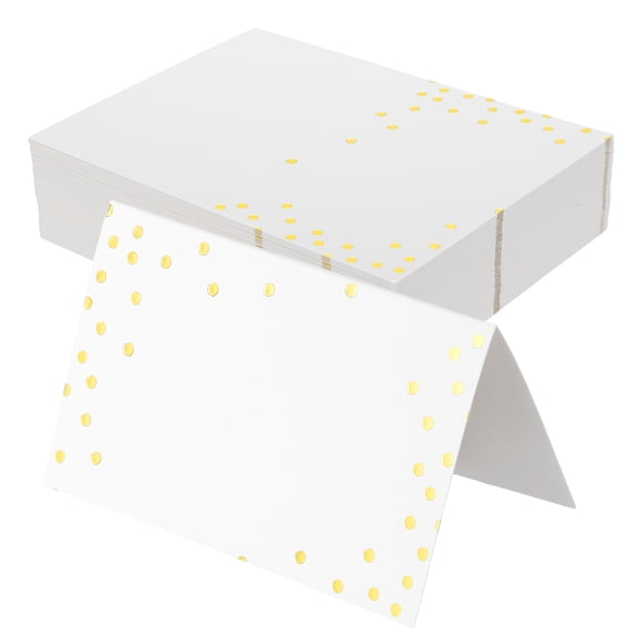 Uxcell 100 Pcs Table Seat Name Tent Place Cards with 4.56" x 3.6" Blank for Wedding, Table Setting, Dinner Parties, Festivals, White Gold Dots Frame