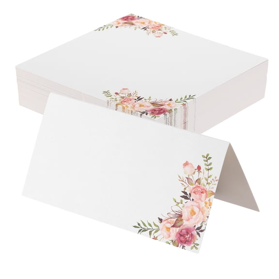 Uxcell 100 Pcs Table Seat Name Tent Place Cards with 4" x 4" Blank for Wedding, Table Setting, Dinner Parties, Festivals, Single Flower Pattern