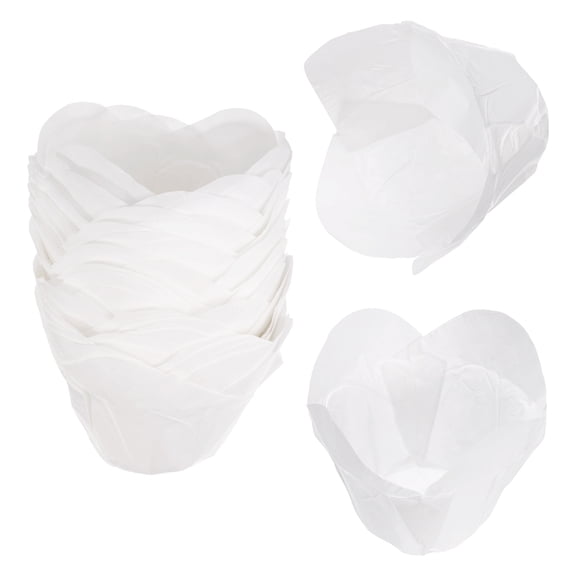 Uxcell 100 Pcs Tulip Cupcake Liners, Lotus Shape Muffins Liners Paper Baking Cups Greaseproof Wrappers for Home Baking Party Wedding Birthday Cupcake Sweet Treats, White