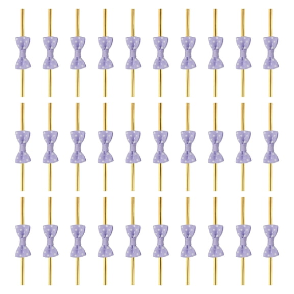 Uxcell 100 Pcs Twist Tie Bows, 3.15" Mini Bows Twisty Ties with Small Cute Dots Satin Ribbon for Lollipop DIY Crafts Baked Food Treat Bag Package, Purple