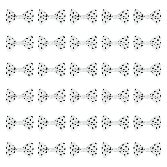 Uxcell 100 Pcs White Black Polka Dot Ribbon Bow Ties 1.5" x 1" Mini Bowknot for Crafting Little Satin Bows Bulk for DIY Sewing Scrapbooking Wedding Gift Present Home Decoration