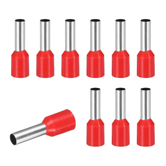 Uxcell 100 Pcs Wire Ferrule Connectors VE6012 - 10AWG Crimp Copper Ferrules Terminals Connector Insulated Cord End Terminal for Electrical Projects Industrial Chemical Industry, Red