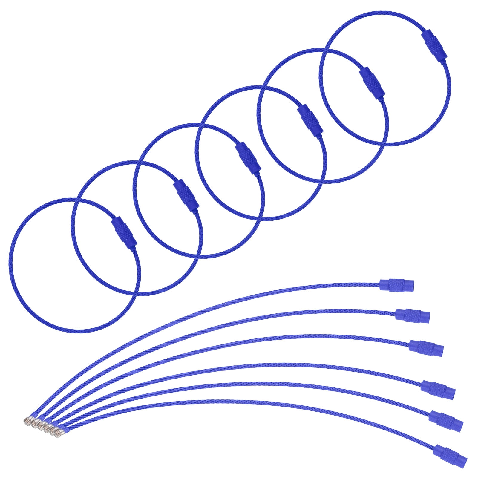 Uxcell 100 Pcs Wire Keychain Cable, 6 Inch Luggage Bag Tag Loops, Dark Blue, Durable Design