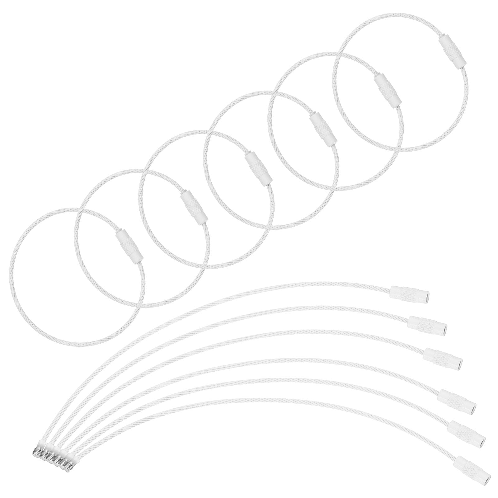 Uxcell 100Pcs Wire Keychain Cable, 6 Inch Luggage Bag Tag Loops Durable Design White