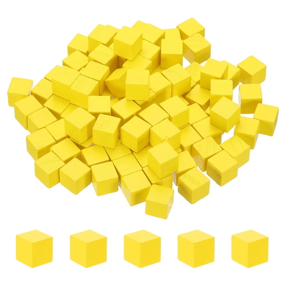 Uxcell 100 Pcs Wooden Blocks, 0.6 Inch Square Natural Wooden Block Unfinished Wood Cube for DIY Craft Art Project Painting Decoration, Yellow