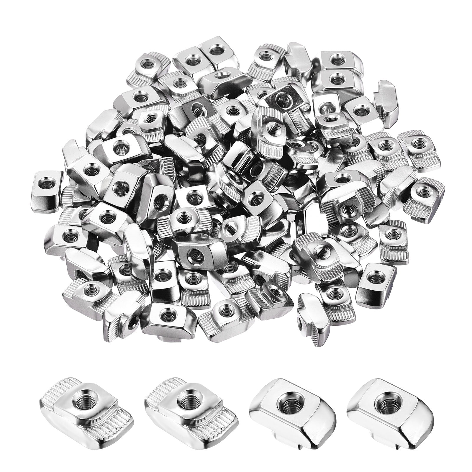 Uxcell 100 Pcs t Slot Nuts -[M4-0.7] 4545 Series t Nuts Nickel Plated Carbon Steel for Aluminum Extrusion Profile Hardware Accessories, Silver