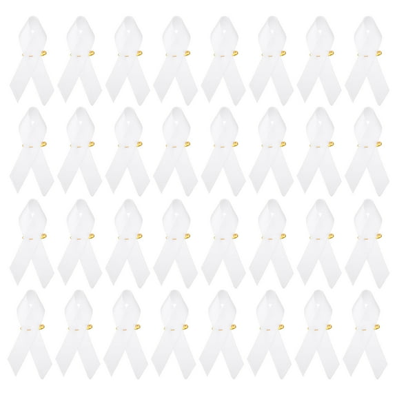 Uxcell 100 Pieces White Polyester Ribbon Satin Pins, Awareness Ribbon Satin with Safety Pins