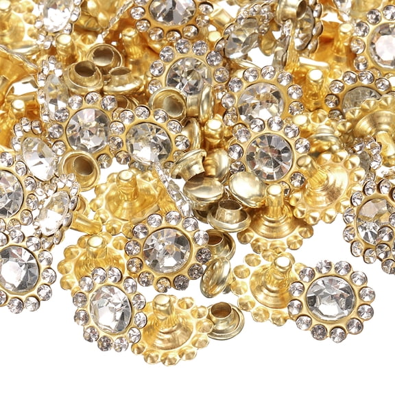 Uxcell 100 Set Rhinestone Rivets Studs 11mm Crystal Rivets for Leather Decoration White