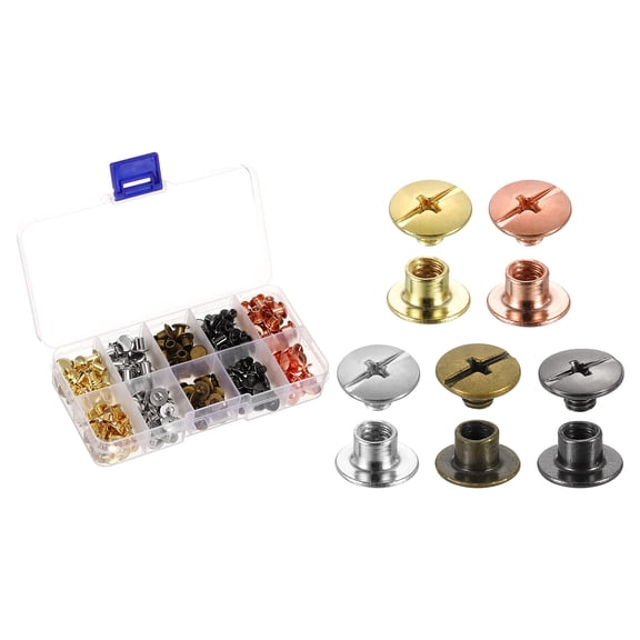 Uxcell 100 Sets Chicago Screws Leather Rivets, M5 3/16-inch, 5 Colors, M5x4mm