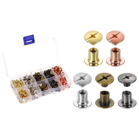 Uxcell 100 Sets Chicago Screws Leather Rivets, M5 3/16-inch, 5 Colors, M5x5mm