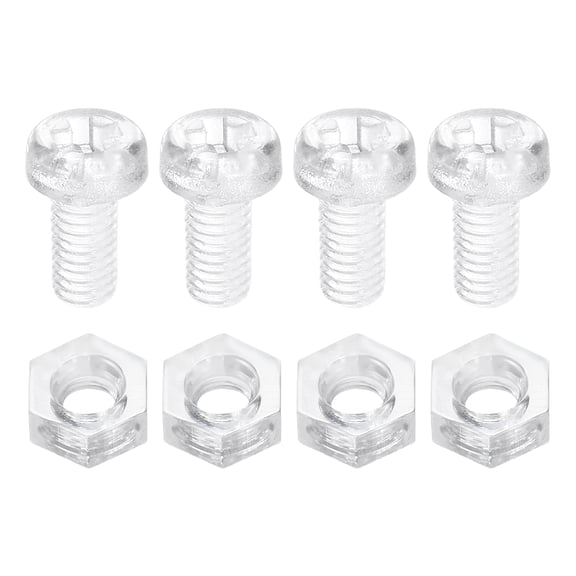 Uxcell 100 Sets Clear Acrylic Screws and Nuts Kit, M2.5 x 5mm PC Transparent Round Head Phillips Bolts with Hex Nuts, Bolts and Nuts Kit for Machine Electronic Equipment DIY Crafts