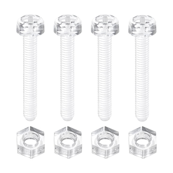 Uxcell 100 Sets Clear Acrylic Screws and Nuts Kit, M3 x 20mm PC Transparent Round Head Phillips Bolts with Hex Nuts, Bolts and Nuts Kit for Machine Electronic Equipment DIY Crafts