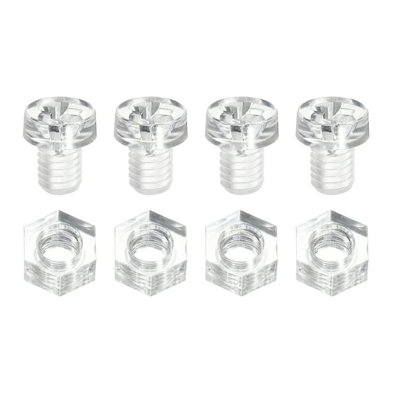 Uxcell 100 Sets Clear Acrylic Screws and Nuts Kit, M6 x 8mm PC Transparent Round Head Phillips Bolts with Hex Nuts, Bolts and Nuts Kit for Machine Electronic Equipment DIY Crafts