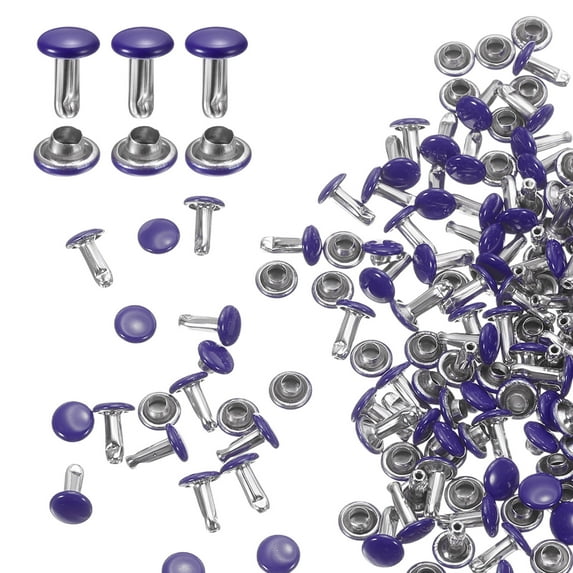 Uxcell 100 Sets Double Cap Leather Rivets, 6x8mm Round Tubular Metal Studs Purple